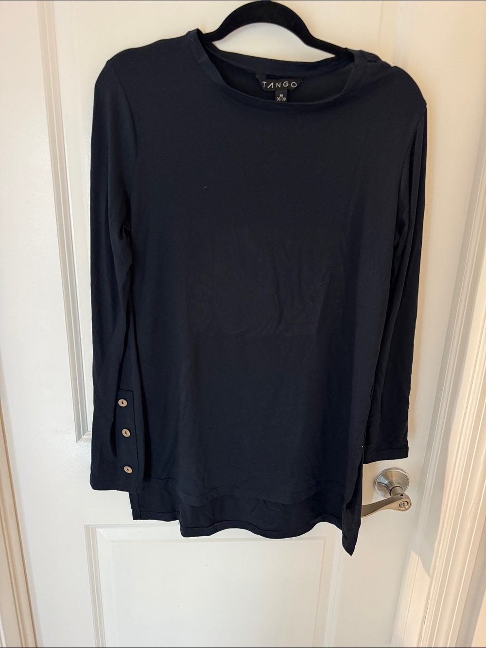 Tango Women's Long-Sleeve Navy Button-Cuff Top